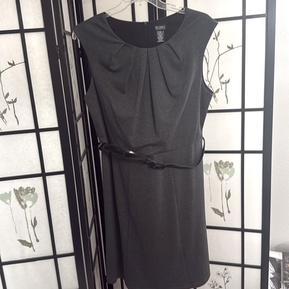 Sleeveless Grey Belted Dress